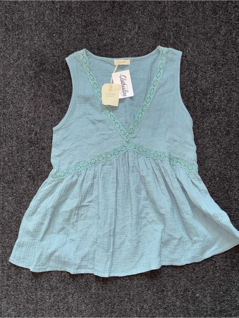 NWT Boho Eyelet Lace Babydoll Tank Sz S Gauze Peplum Cami Coastal Smock Festival